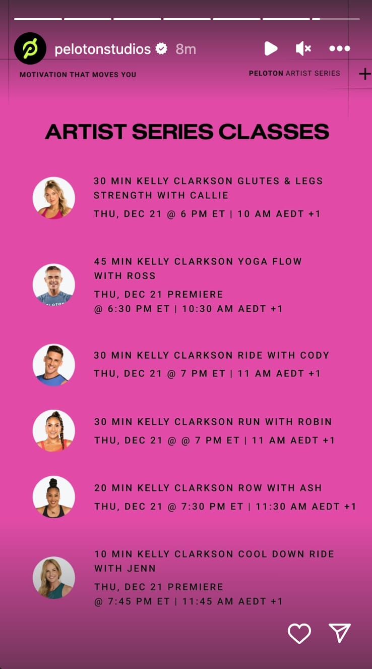 Peloton Kelly Clarkson classes. Image credit Peloton social media.