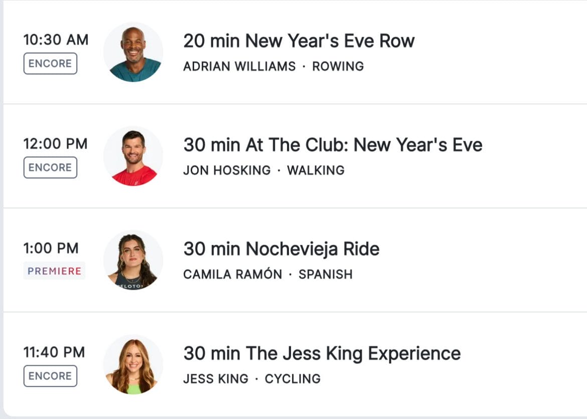 New Year's Eve classes on upcoming schedule.