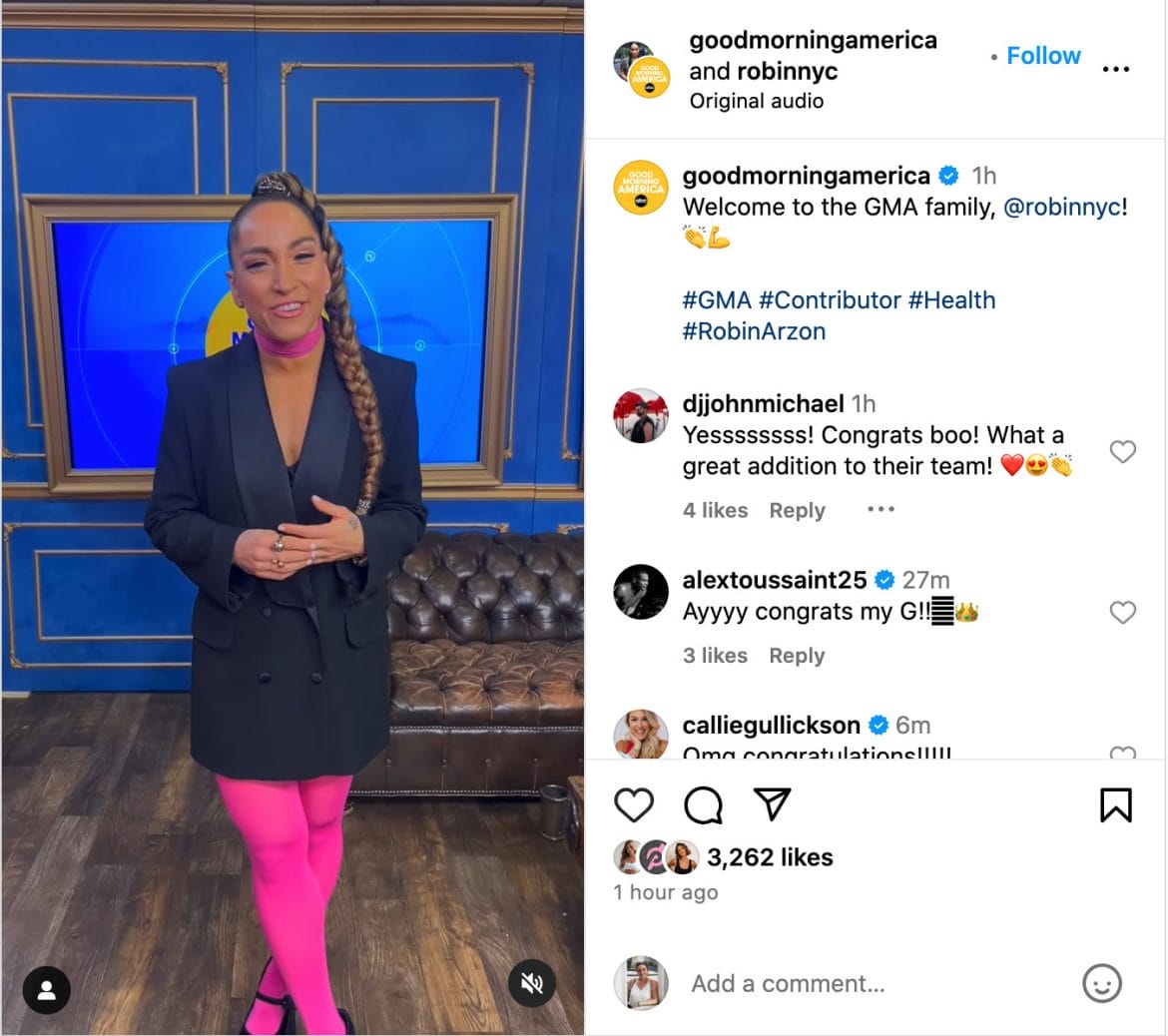 Robin Arzón & Good Morning America Instagram post about Robin joining GMA team.