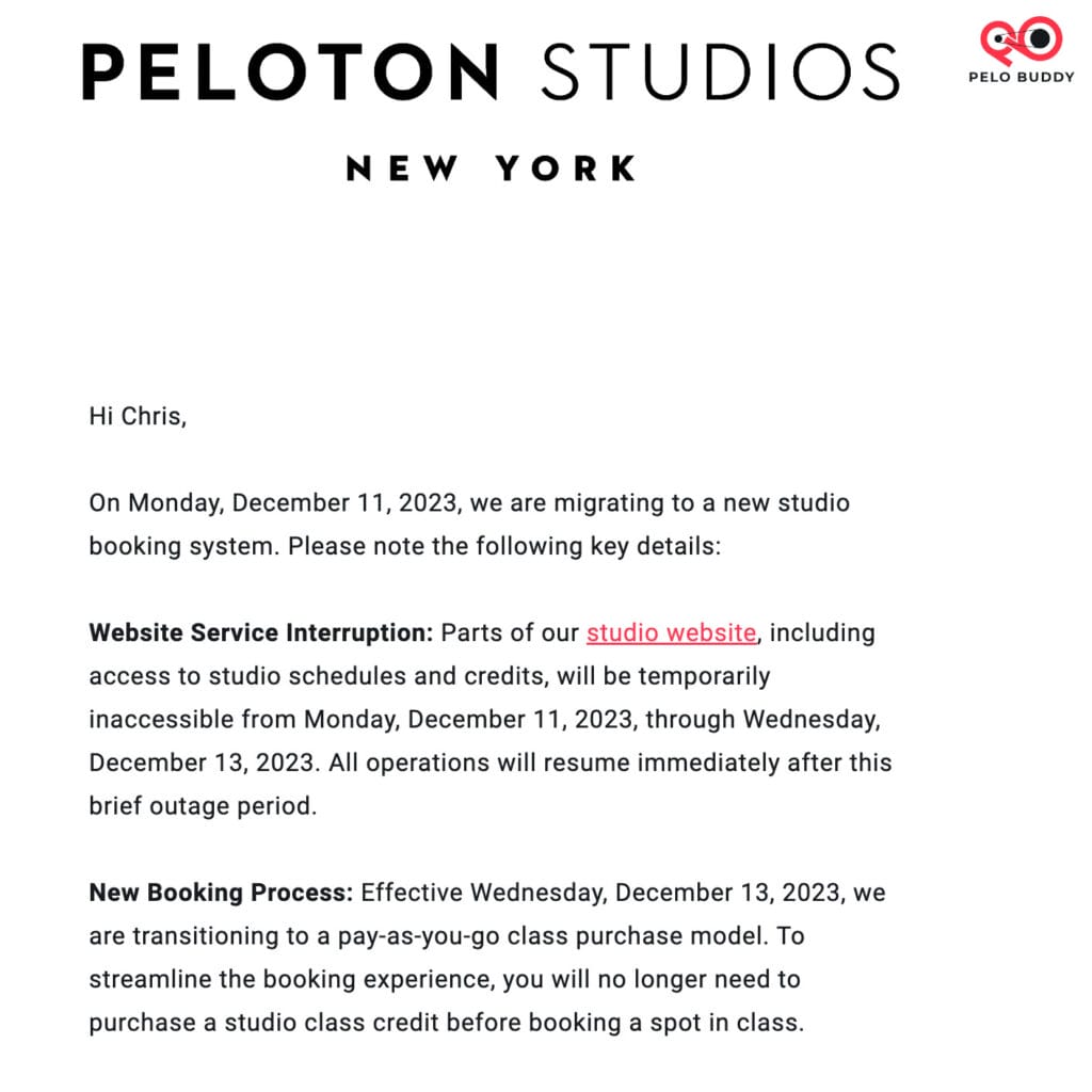 Email sent to members about the studio credit change.