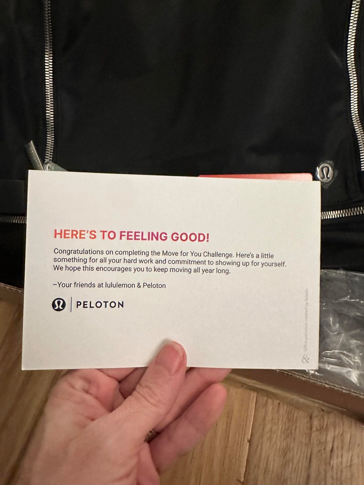 Gift note included with Peloton's Move for You gift.