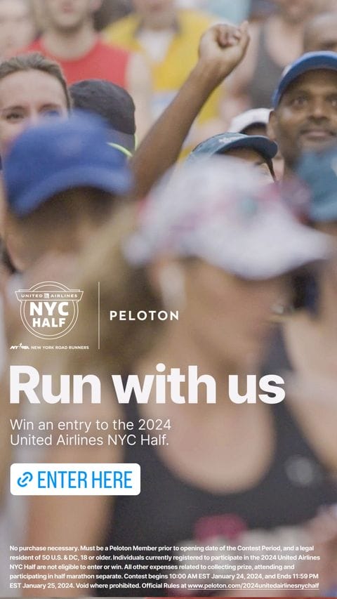 @PelotonStudios Instagram Story announcing NYC Half Marathon contest.