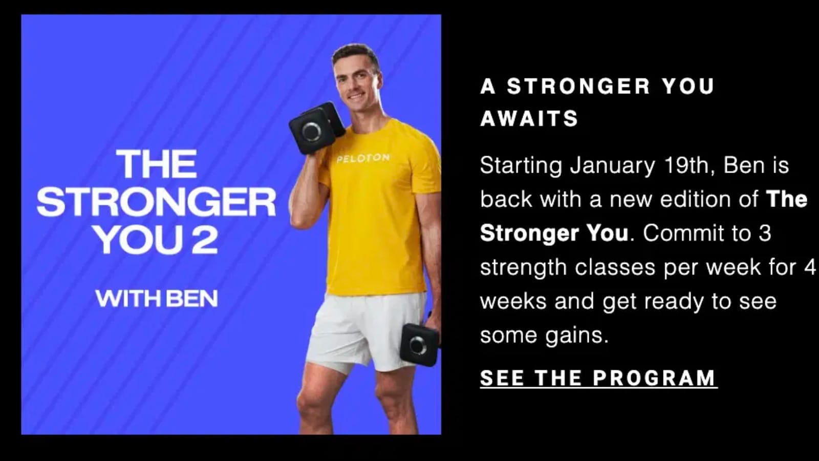 The Stronger You 2 Peloton strength training program with Ben Alldis comes out next week.
