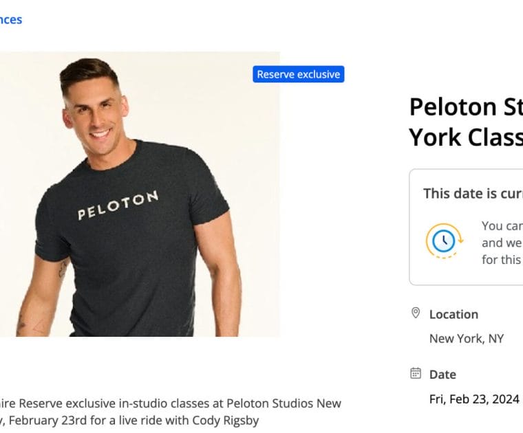 Chase members could sign up for a Cody Rigsby class at Peloton Studios New York.