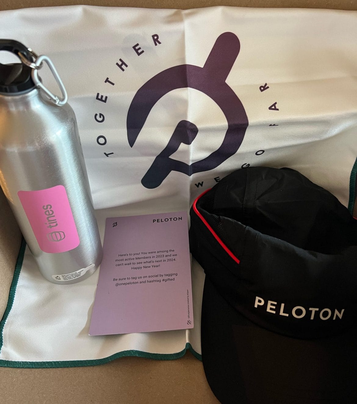 Peloton gift box sent to members who were very active in 2023.