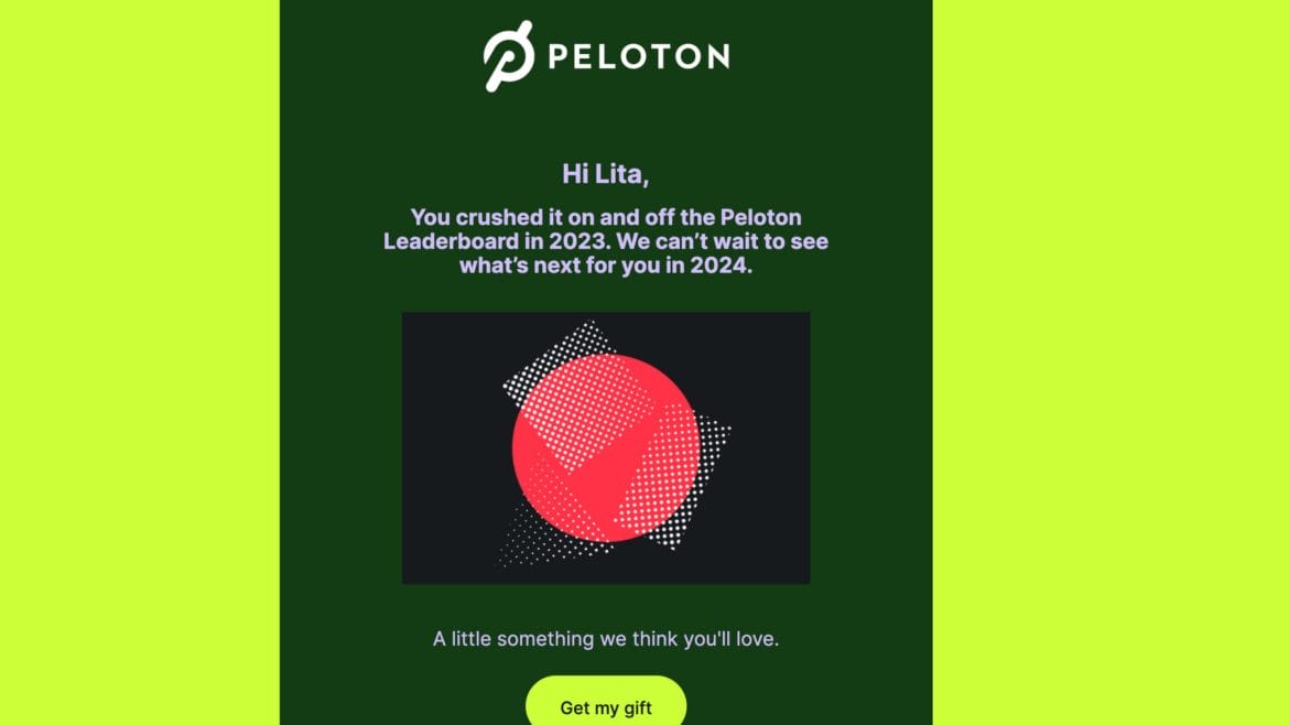 Peloton email informing members that a gift is on the way.