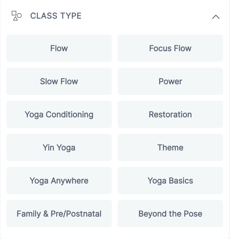 New Yin Yoga filter in the class types section of the Peloton yoga library.