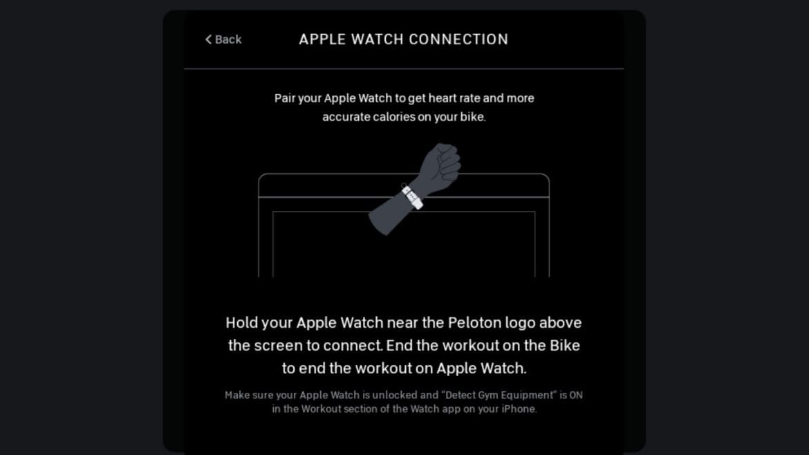 Apple GymKit feature on the Peloton Bike+