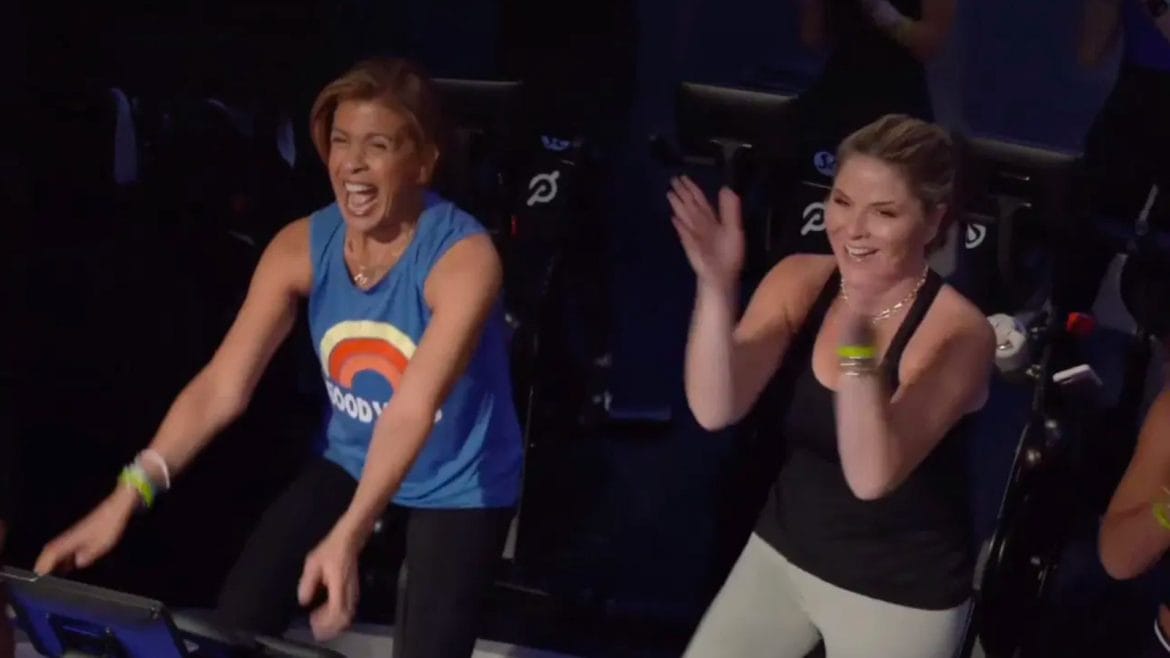 Hoda & Jenna during Ally's ride.  Image from the Peloton class.