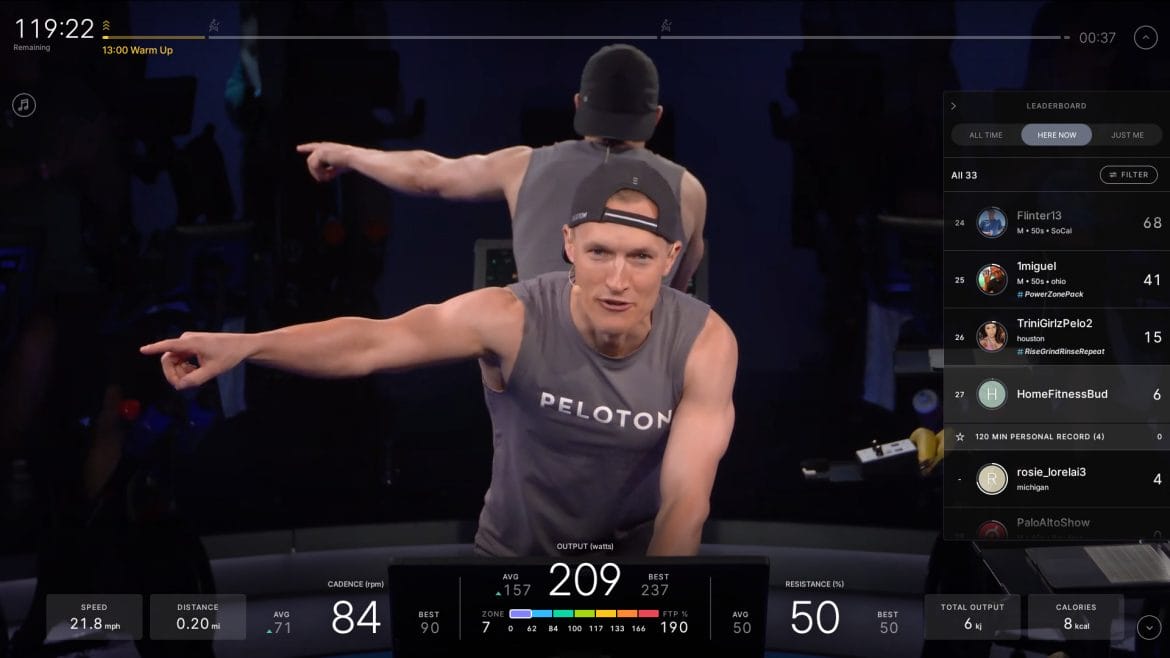 Peloton power zone bar after the recent update, with new colors.