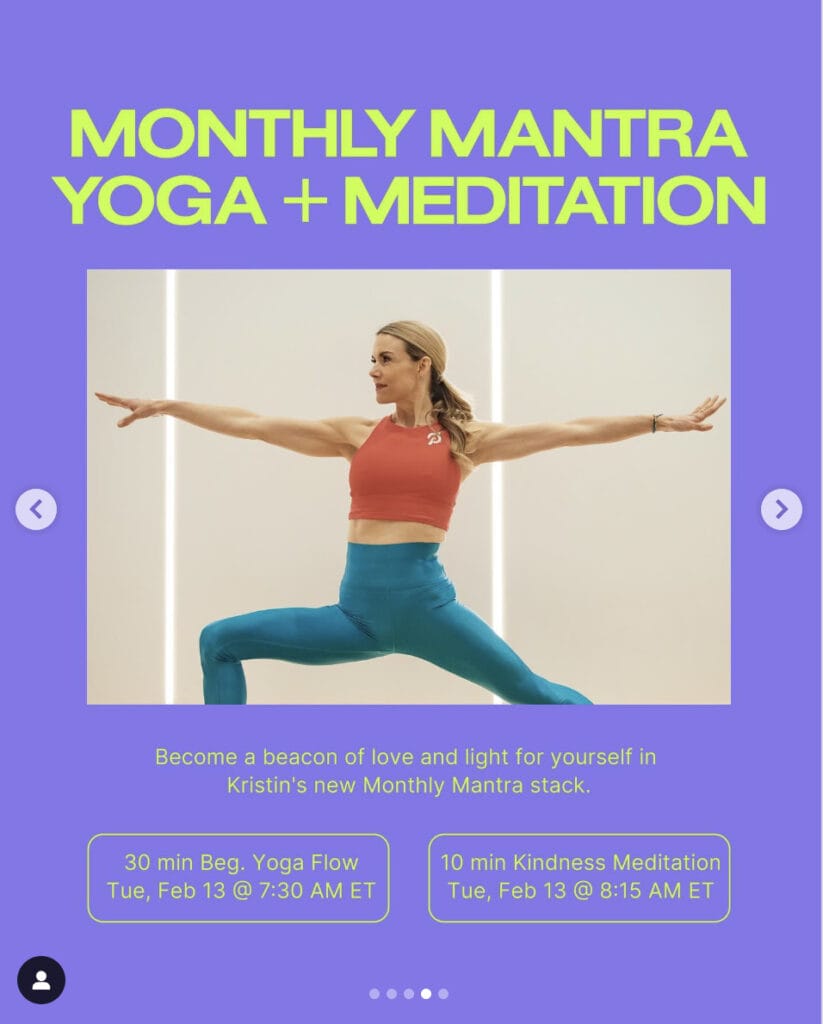 Monthly Mantra Yoga + Meditation Stack. Image credit Peloton social media.