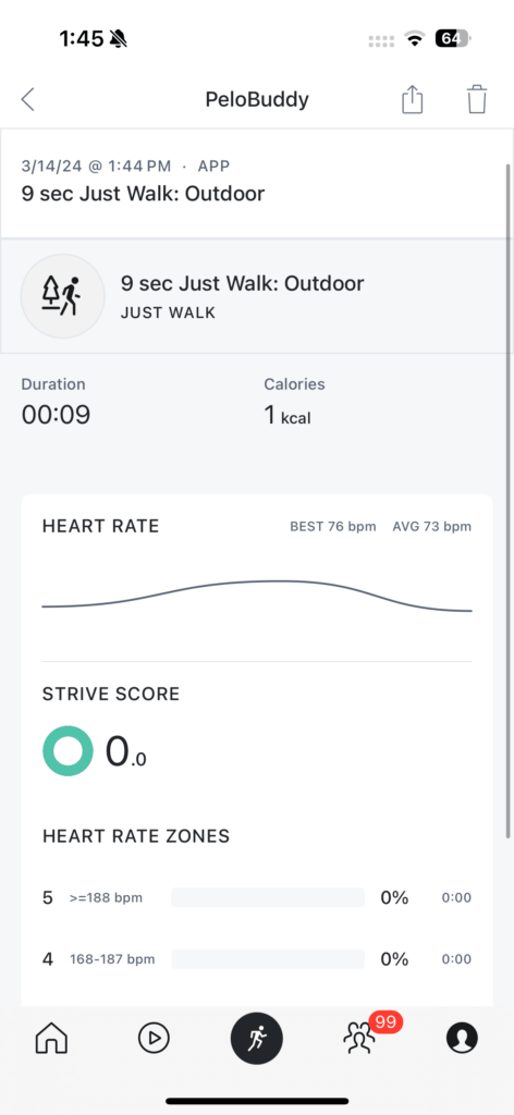 Just Work Out taken offline synced to Peloton profile.