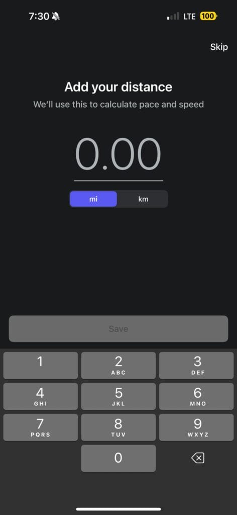 Screen to input distance at the end of an app workout.