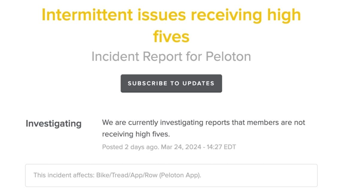 Peloton incident report regarding high fives.