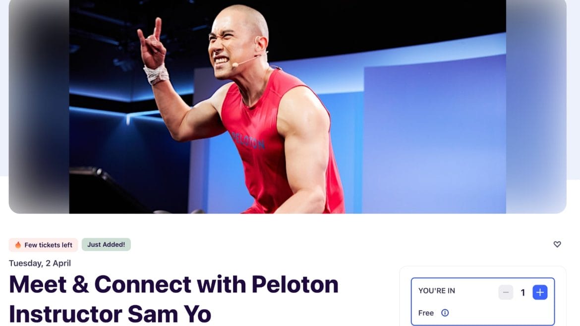 Sam Yo will host a meet & greet in Sydney, Australia at the Peloton Bondi Junction showroom.