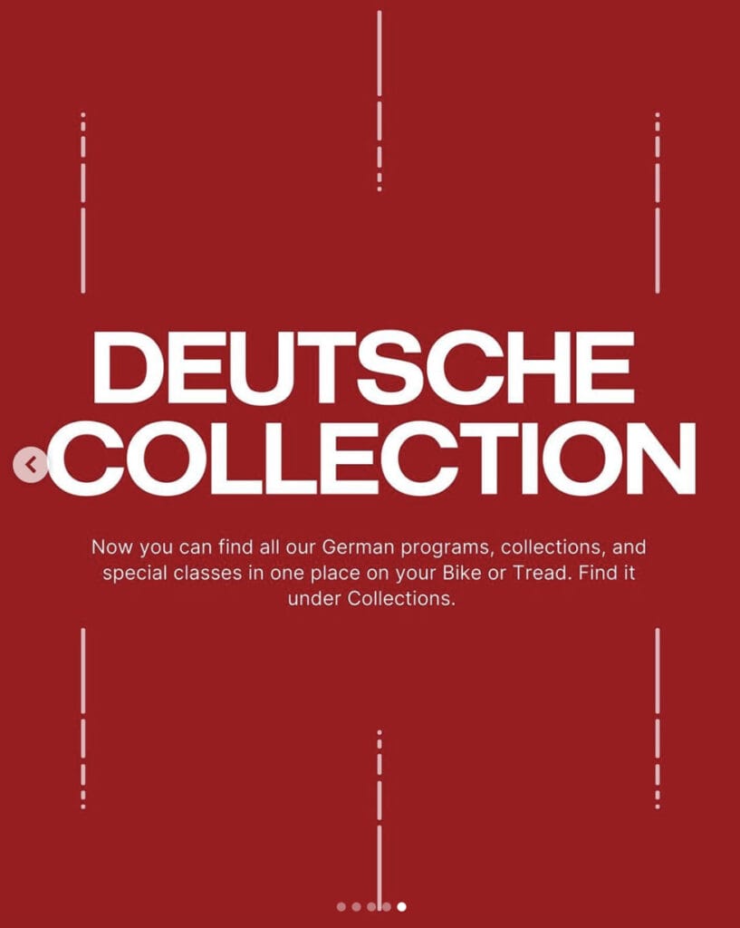 Peloton’s “This Week at Peloton” Instagram post highlighting new Deutsche Collection. Image credit Peloton social media.