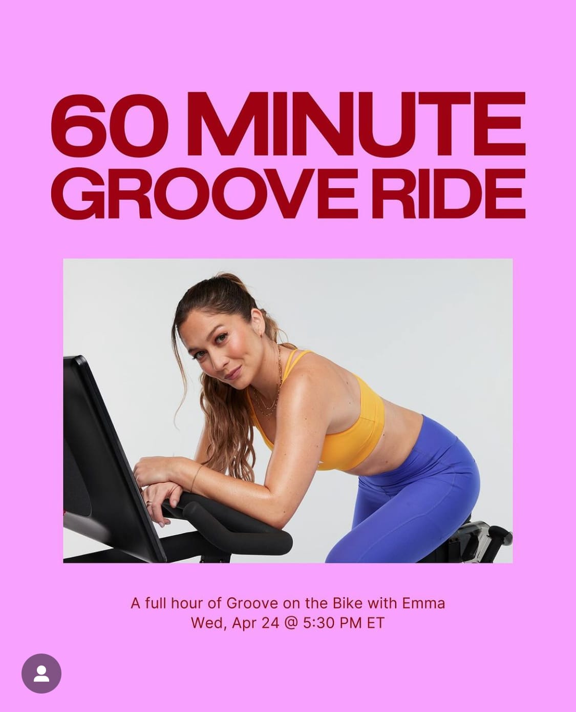Peloton’s “This Week at Peloton” Instagram post highlighting 60 minute Groove Ride with Emma Lovewell. Image credit Peloton social media.