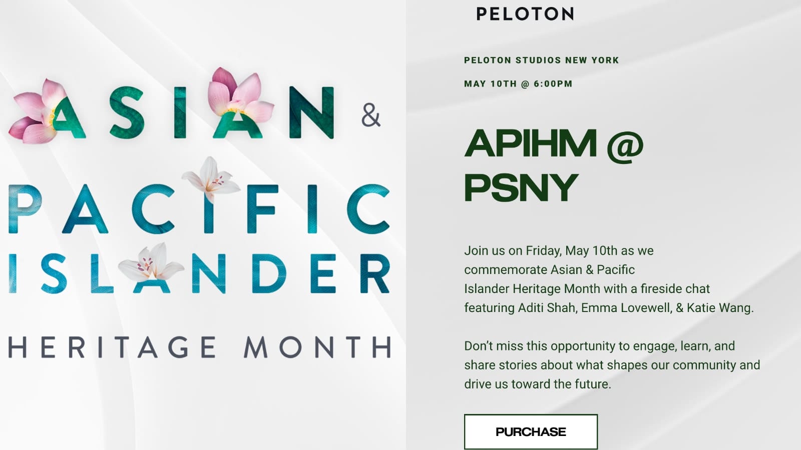 Asian & Pacific Islander Heritage Month Event at Peloton Studios New York  with Emma Lovewell, Aditi Shah & Katie Wang - Peloton Buddy