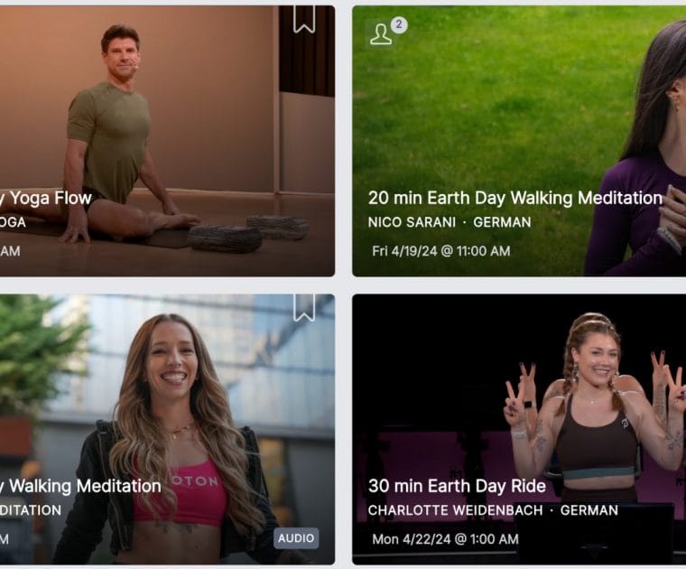 Some of the Earth Day 2024 classes in Peloton’s on-demand library.
