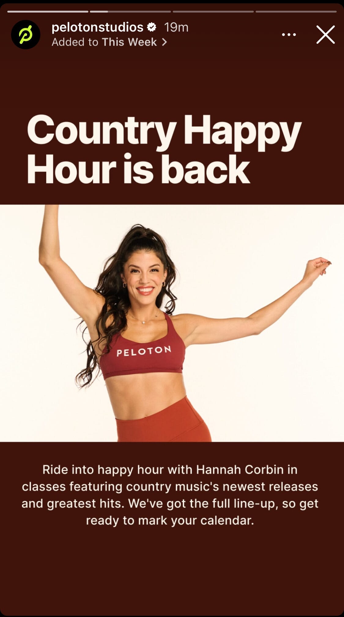 @PelotonStudios Instagram post announcing return of Country Happy Hour in 2024