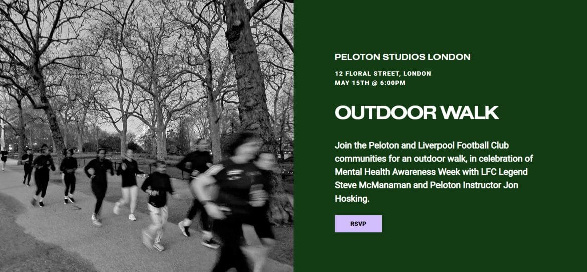 Peloton x LFC outdoor walk event website
