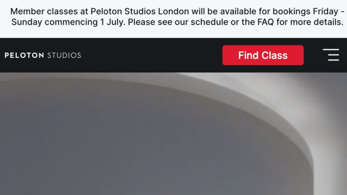 Message posted on Peloton Studios London website.
