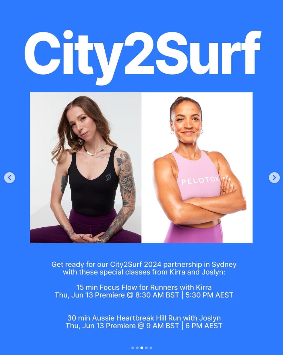 Kirra & Joslyn will premiere City2Surf classes. Image credit Peloton social media.