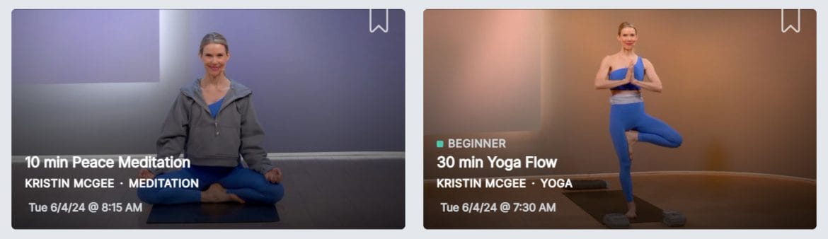 Kristin McGee's latest Monthly Mantra classes: yoga flow and peace meditation.