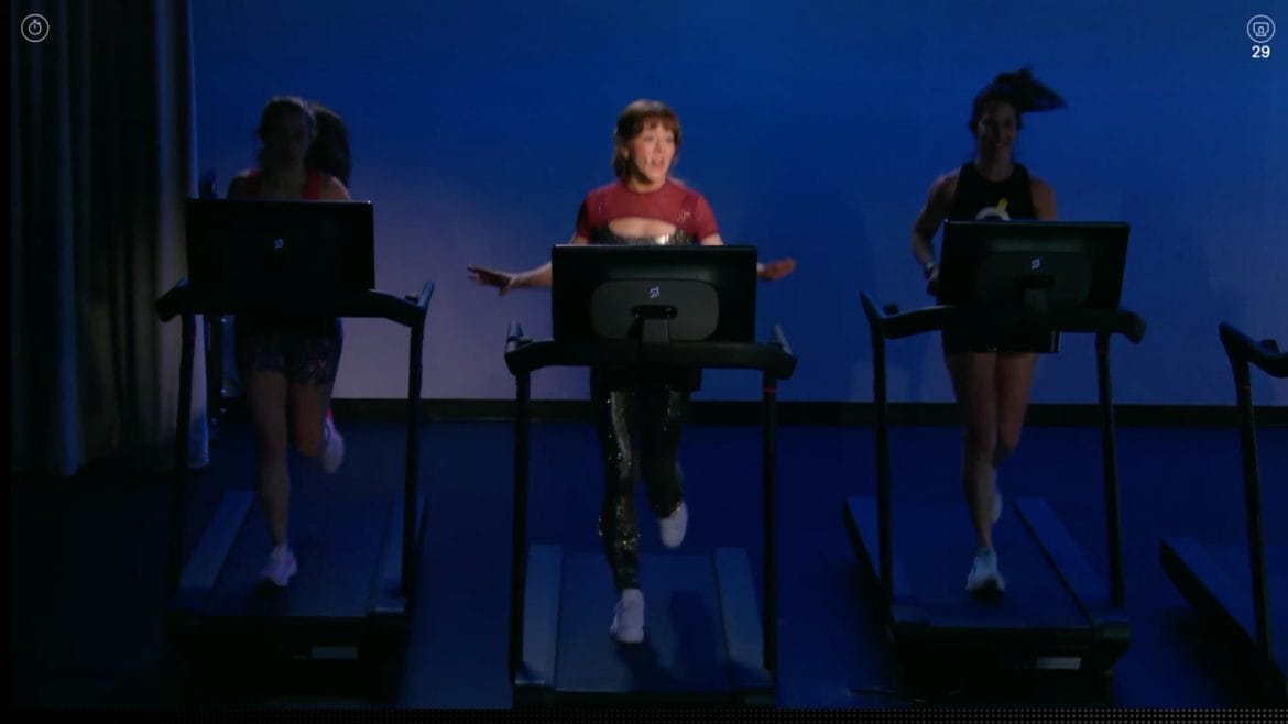 Spotlight on Lindsey Stirling during the Peloton class with Becs Gentry.