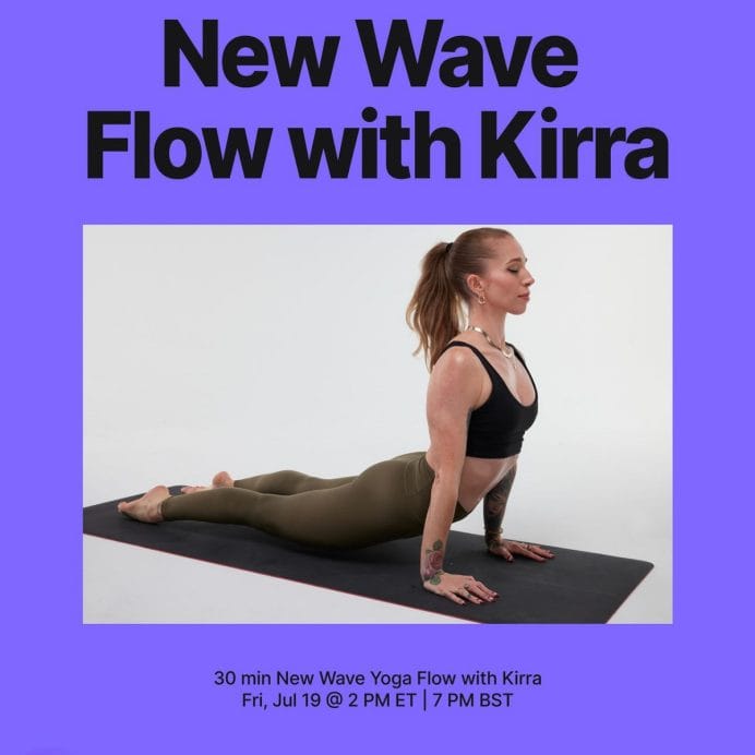 This week's offering is New Wave Yoga Flow with Kira Michelle. Image courtesy of Peloton Social Media.
