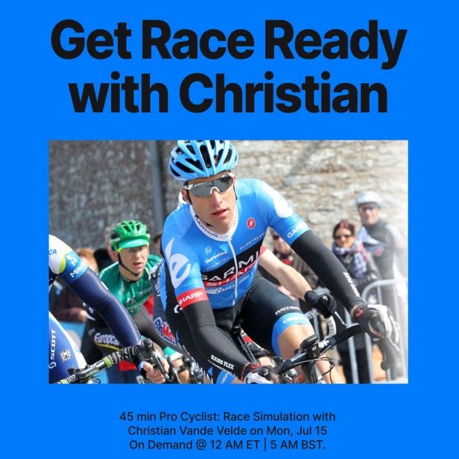 New Pro Cyclist Ride with Christian Vande Walde will take place on July 15. Image courtesy of Peloton Social Media.