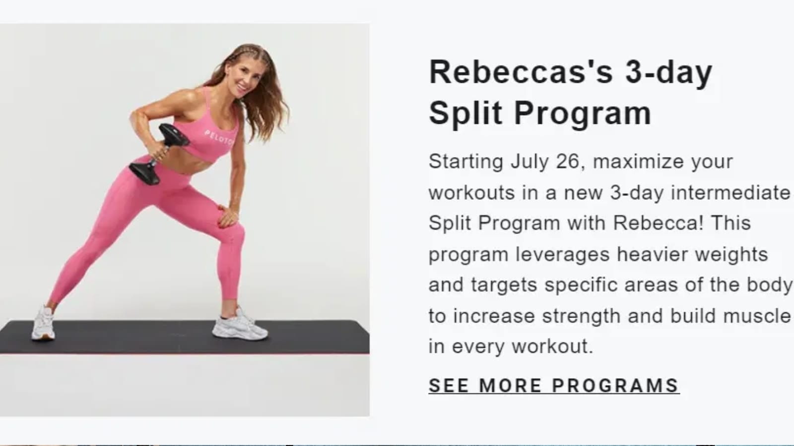 New 3 day split strength program from Rebecca Kennedy on July 26; Joslyn  Thompson Rule to teach Peloton strength & more - Peloton Buddy