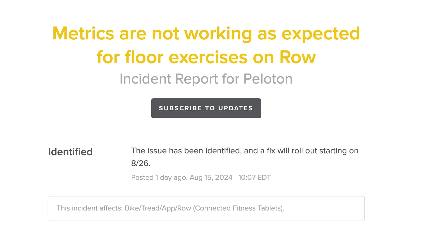 Error with metrics and calories on Peloton Row for floor exercises (strength, yoga, bootcamp)