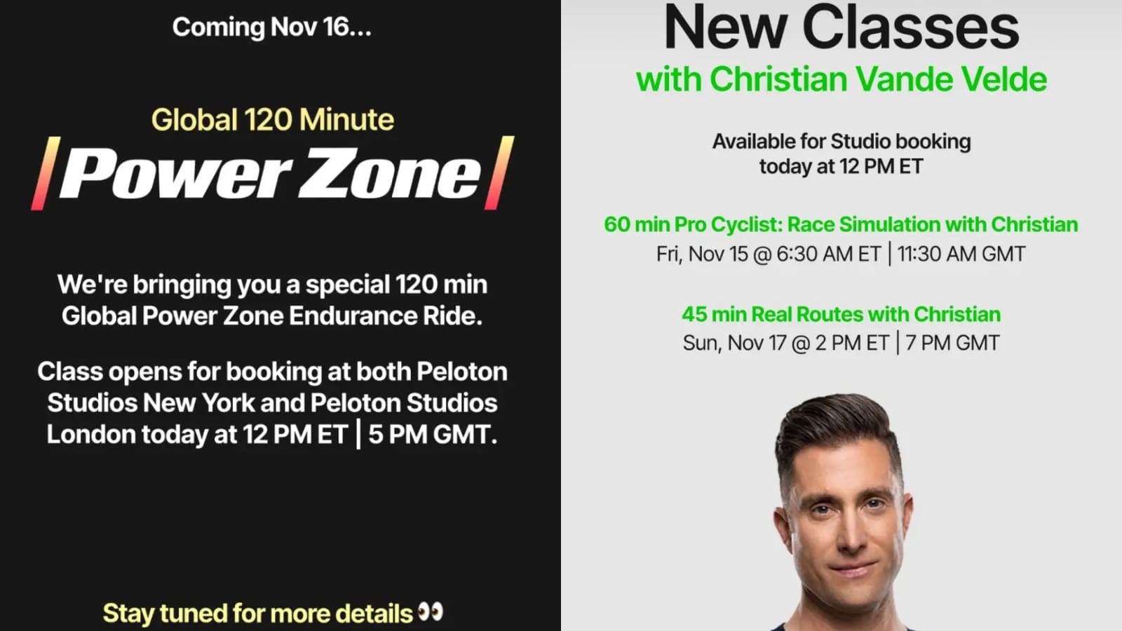 Peloton’s November Highlights: Global Power Zone Ride & Christian Vande Velde Classes